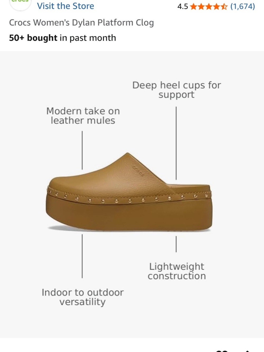 NEW Crocs Women's Dylan Platform Mule Clog — Tan Umber - Picture 4 of 9